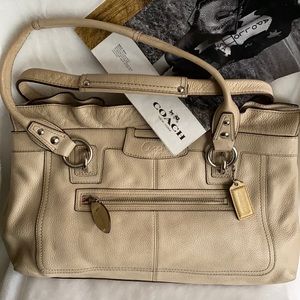 Coach Cream Leather Shoulder Bag with Gold Hardware